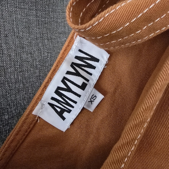 AmyLynn mini shift dress w/ tie shoulders & contrast stitching XS Orange V Neck - Picture 6 of 9